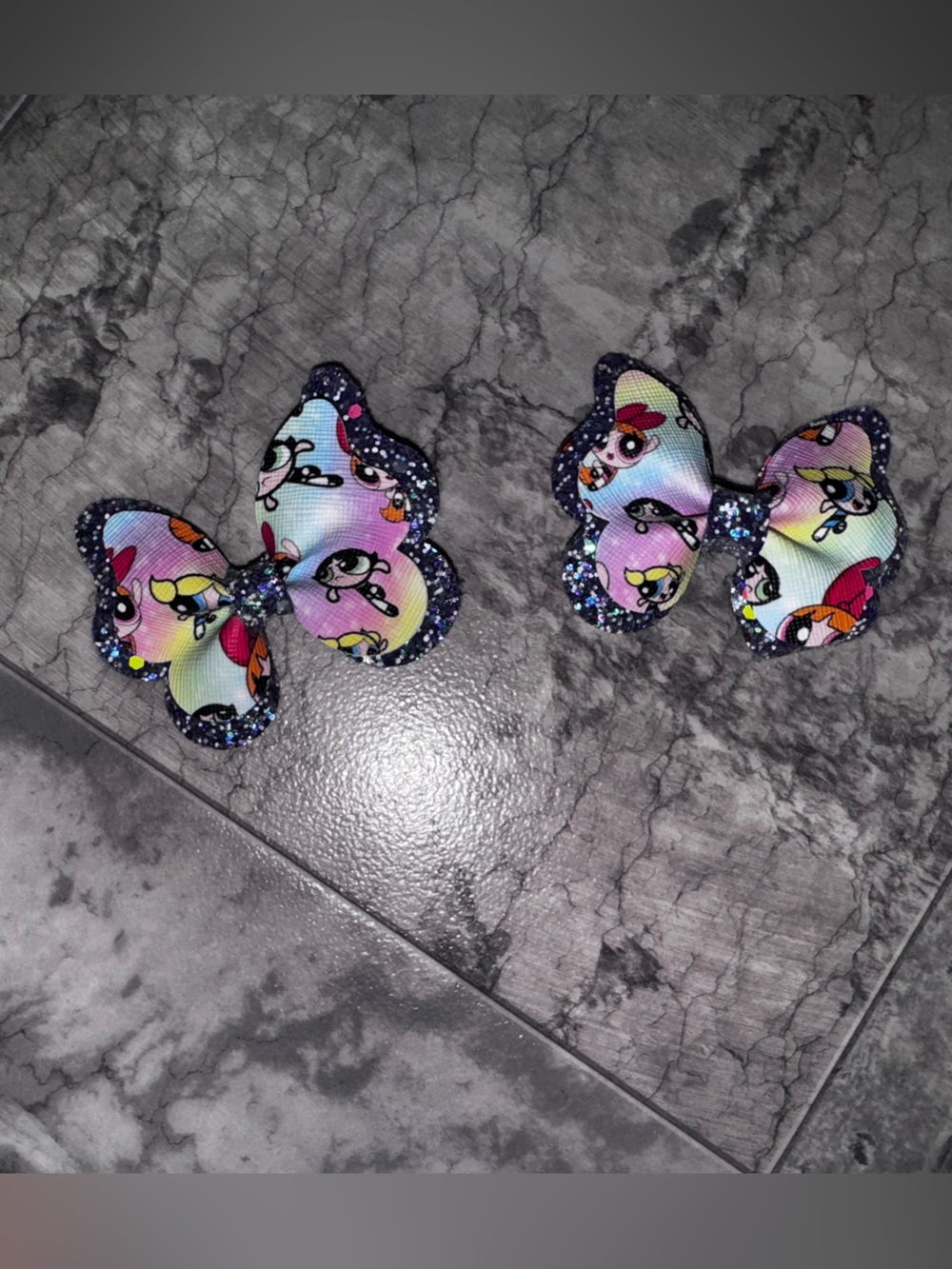 Handmade Powerpuff Girls Butterfly Hair Clip Set of 2 Glitter Bows Ages 2–4